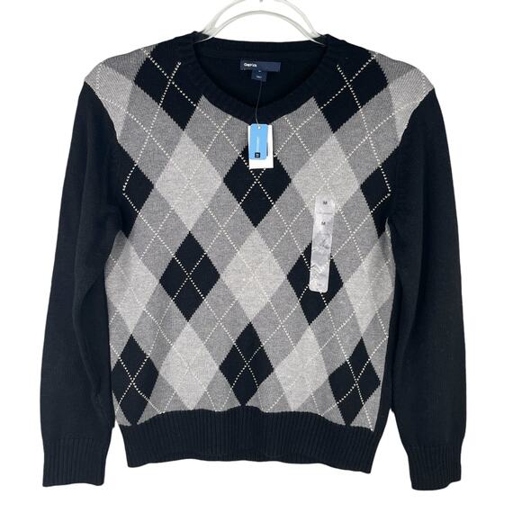Gap Boys Argyle Sweater Soft Black Gray Medium M New - Picture 1 of 13